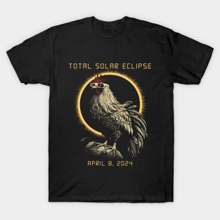 2024 Total Solar Eclipse April 8, Funny Rooster with Glasses T-Shirt